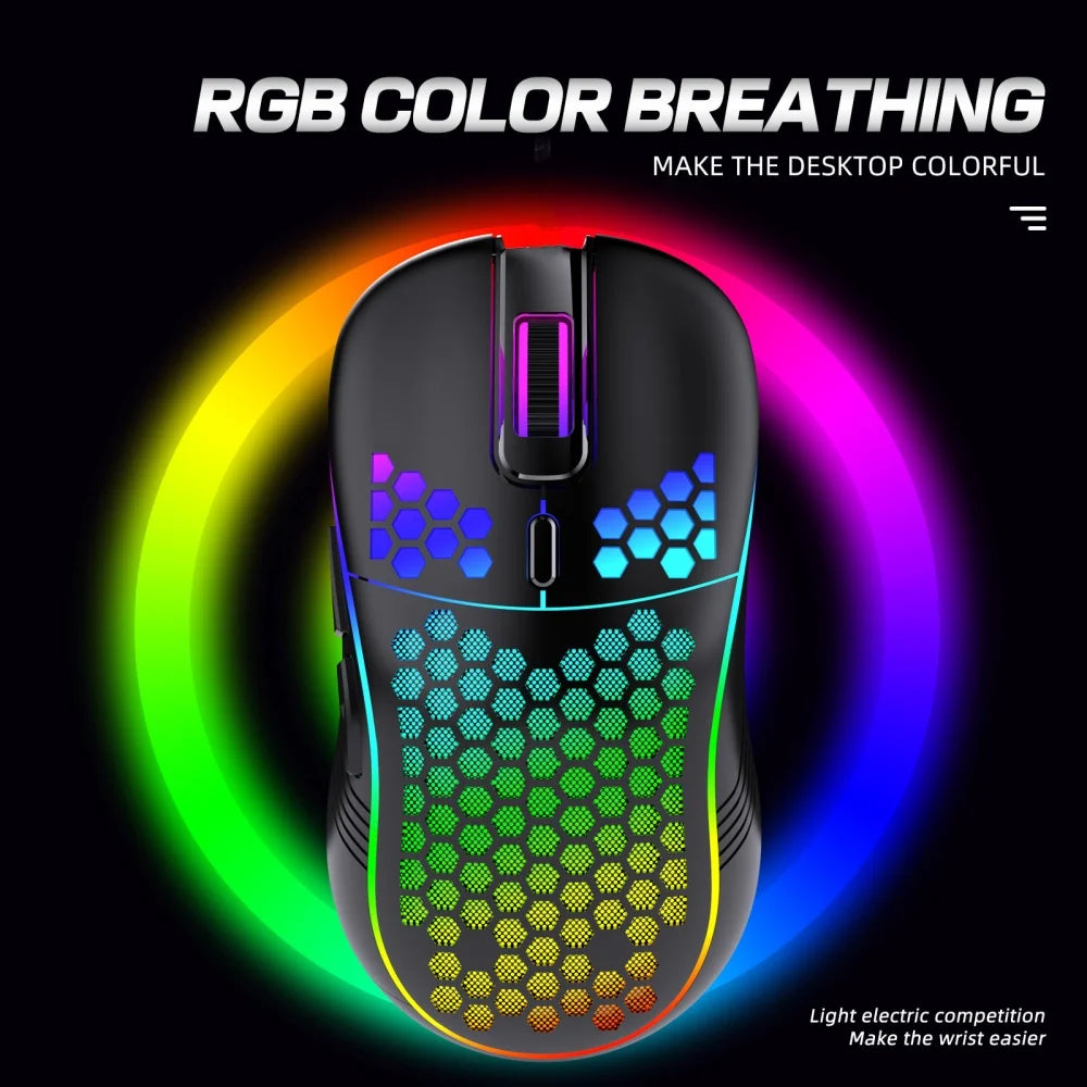 2.4G Wireless Gaming Mouse RGB Lighting Charging Mouse with Adjustable DPI Ergonomic Honeycomb Design for Desktop Laptop